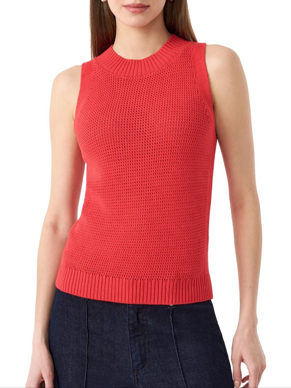 Rebecca Minkoff Red Open Knit Sleeveless Sweater Tank
